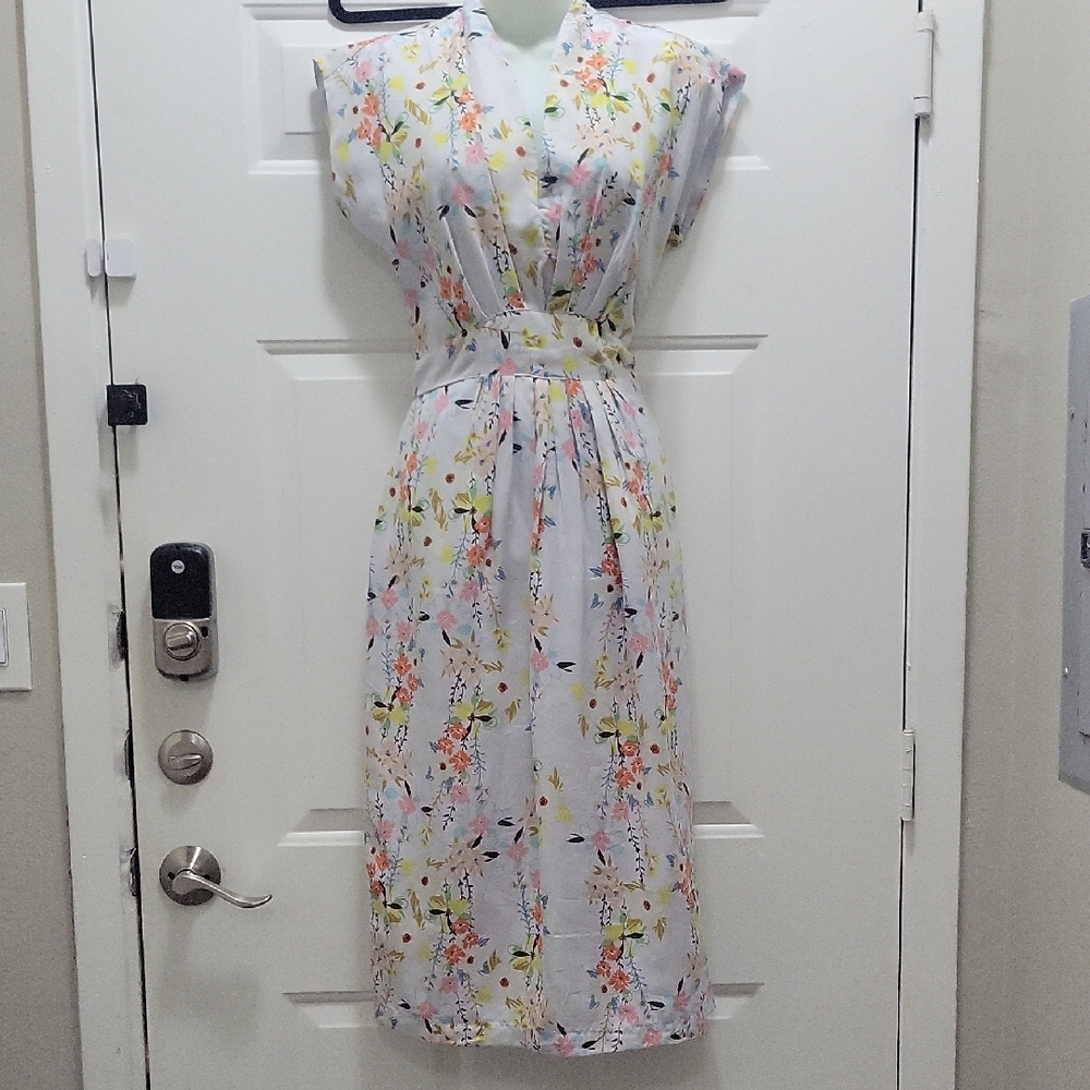 Sundance Floral Silk Dress Sleeveless Tie Belt Wedding Baby Shower Spring 2 1930